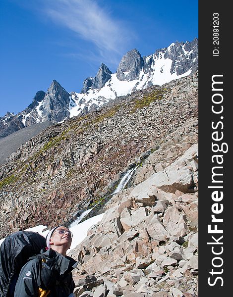 Crossing the Paine Mountains towards Frey Glacier pass. Crossing the Paine Mountains towards Frey Glacier pass.