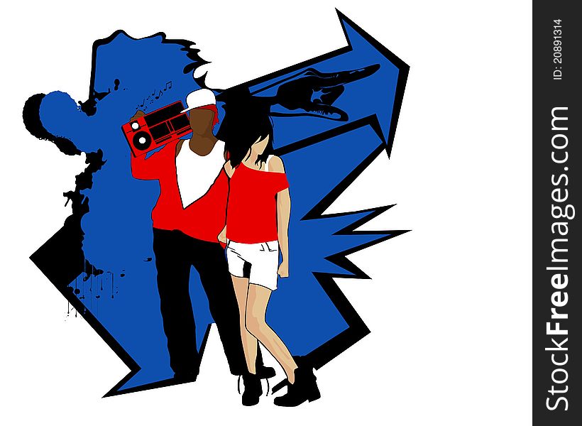 A illustration of a man and woman on blue grunge. A illustration of a man and woman on blue grunge.