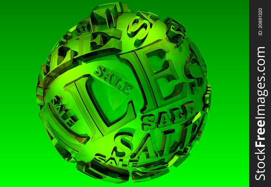 3D image of lime sphere with text SALE isolated over lime background. 3D image of lime sphere with text SALE isolated over lime background