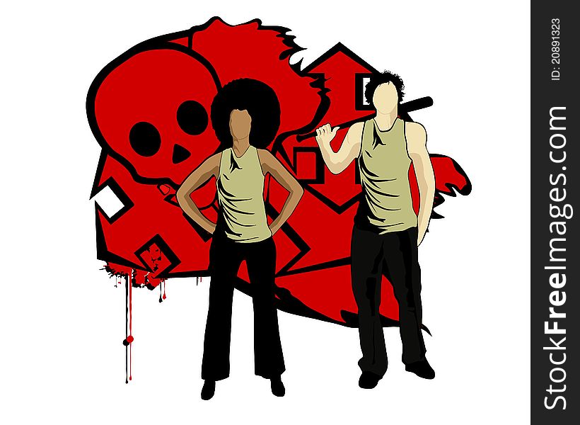 A illustration of a man and woman on red grunge. A illustration of a man and woman on red grunge.