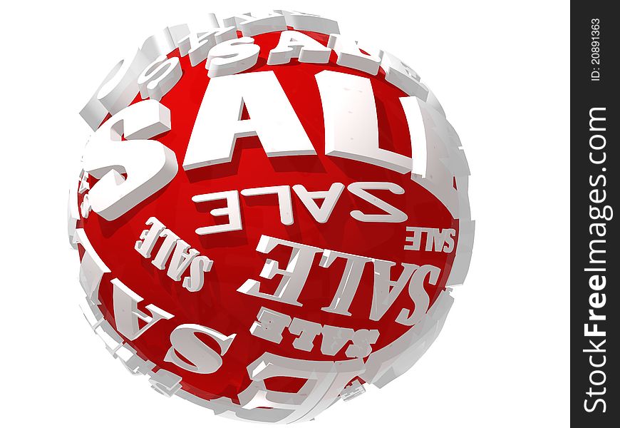 3D image of red sphere with white text SALE isolated over white background. 3D image of red sphere with white text SALE isolated over white background