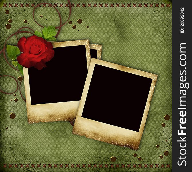 Vintage card with red  rose