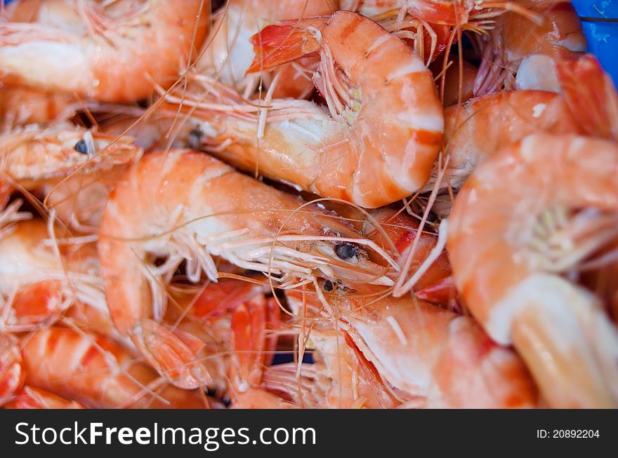 Cookded shrimp at fish market
