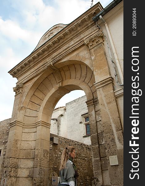 Ancient arch in the city of Arles, France