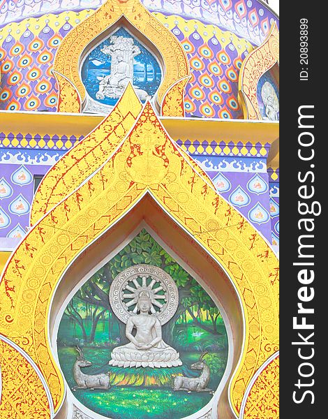 Biography of Buddha on colorful pagoda