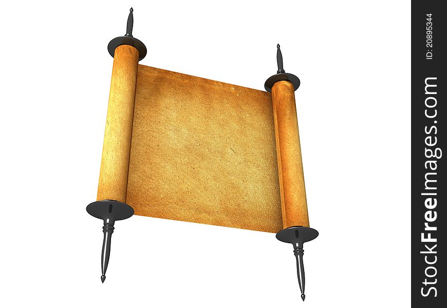 Parchment scroll on white background 3d