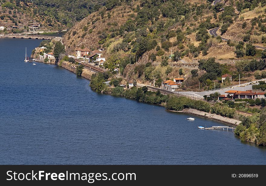 Beautiful view of Aregos railway station in Douro river valley, Portugal