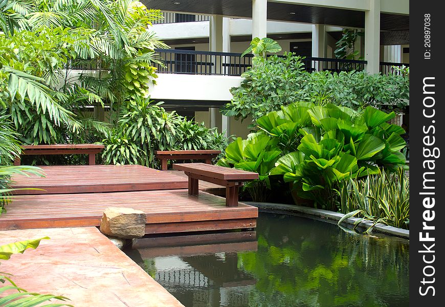 Calm garden at  one resort in Thailand
