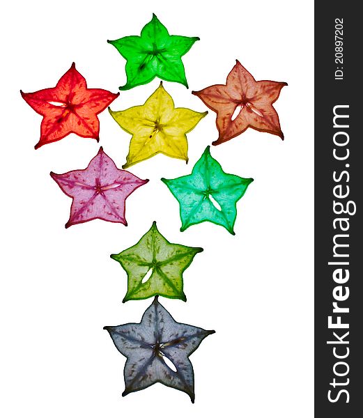 Colorful star fruit is used as the background. Colorful star fruit is used as the background