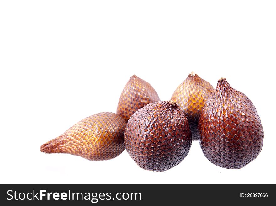 Isolated close-up zoom delicious exotic asian snake fruit food, as known as salak fruits.