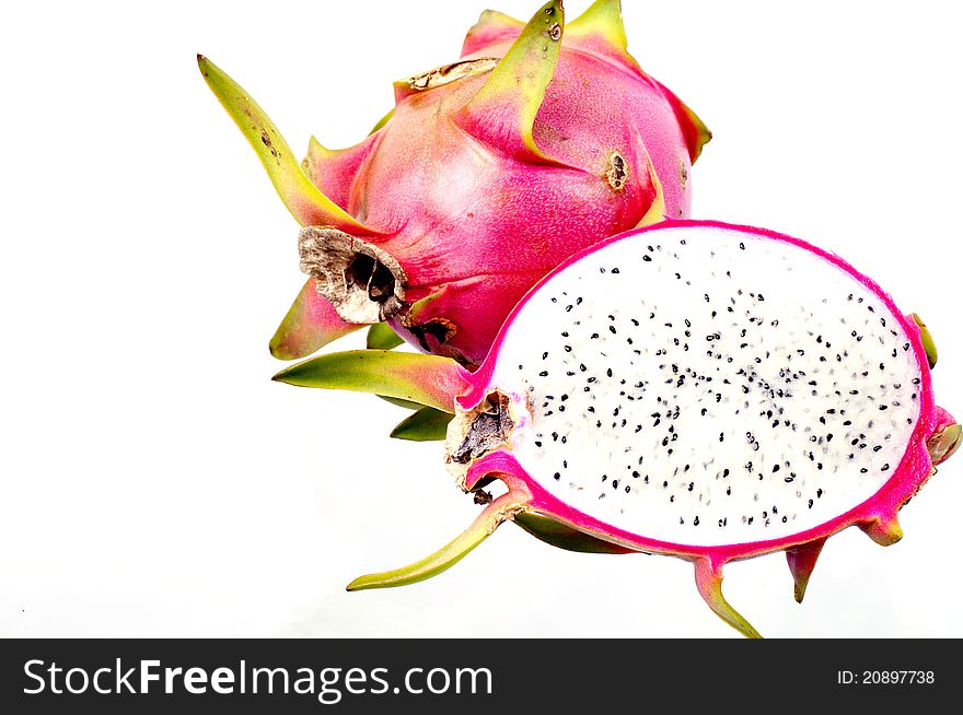 Dragon Fruit is a tropical fruit in white background