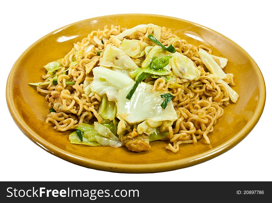 Stir-fried noodles vegetables as a snack for Asians.