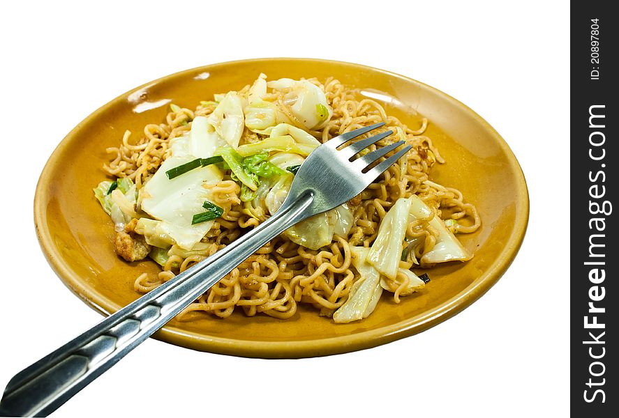 Stir-fried noodles vegetables as a snack for Asians.