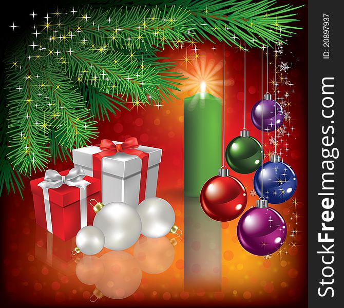 Abstract Christmas greeting with gifts and candle