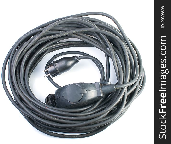 Black electric cable on white