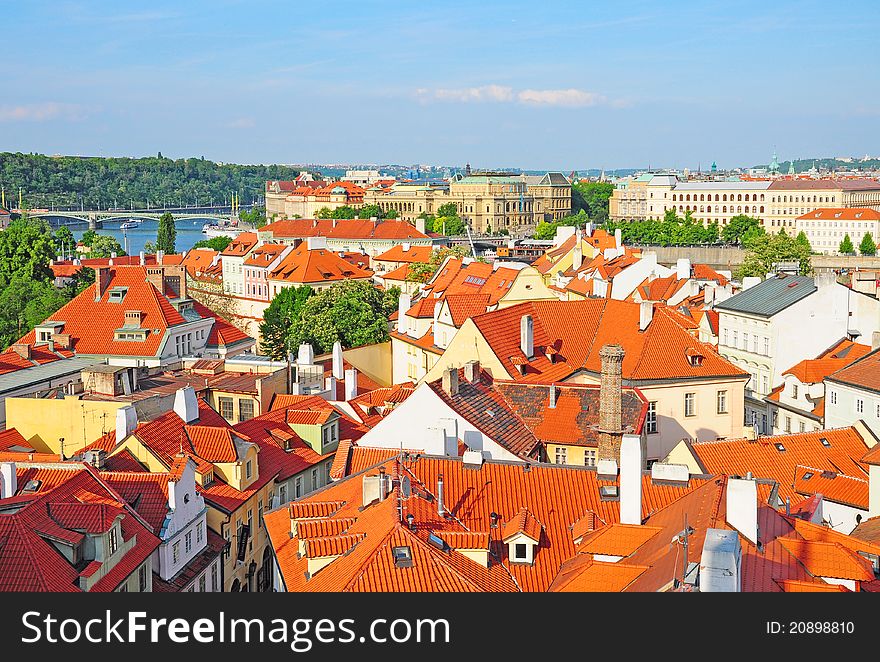 View of Charles Bridge and Old town Prague, Czech Republic from the tower. View of Charles Bridge and Old town Prague, Czech Republic from the tower