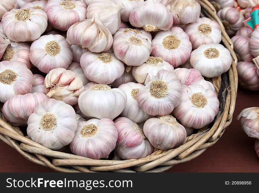 Details of garlics on market stall