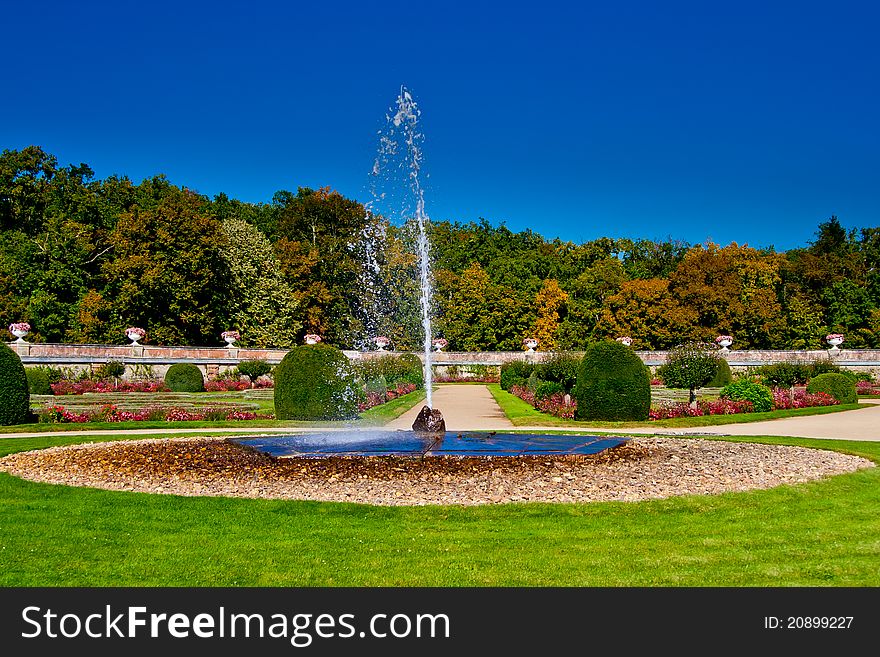 European fountain ( Chateau de Chenonceau). Paris, France