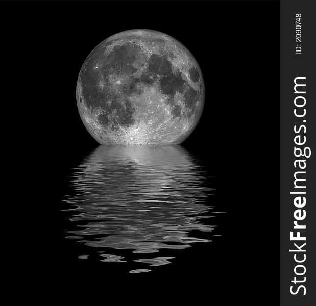 Render of Moon with reflection on lake. Render of Moon with reflection on lake