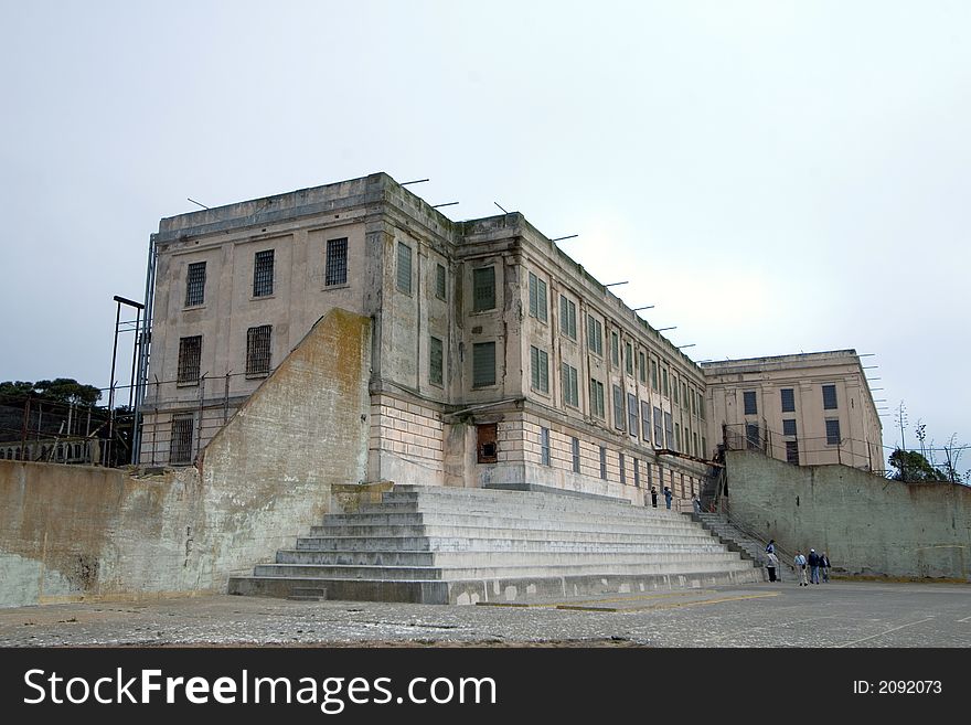 View of the exercise yard at Alcatraz, San Francisco