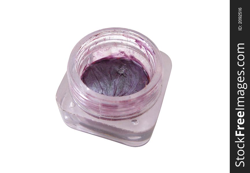 Open tube with violet gloss for lips on white background
