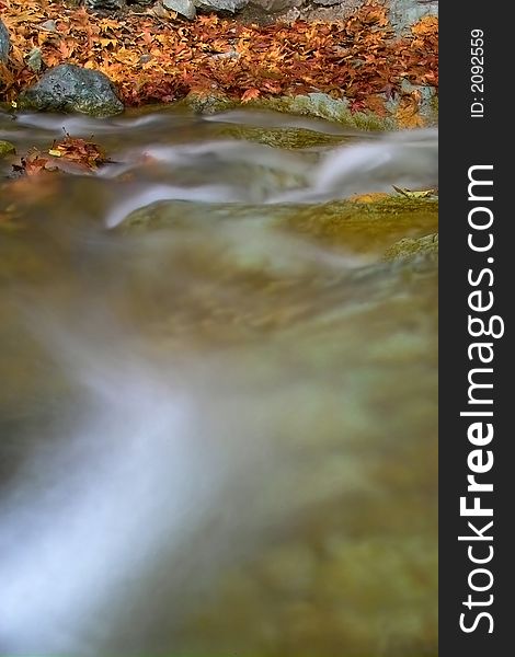 Fall at the river with silky water.