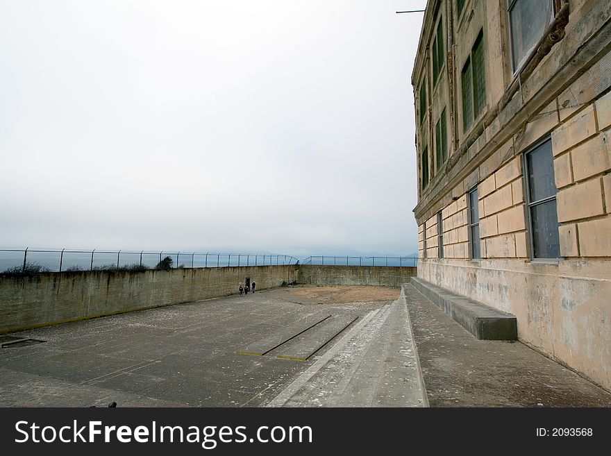 View of the exercise yard at Alcatraz, San Francisco