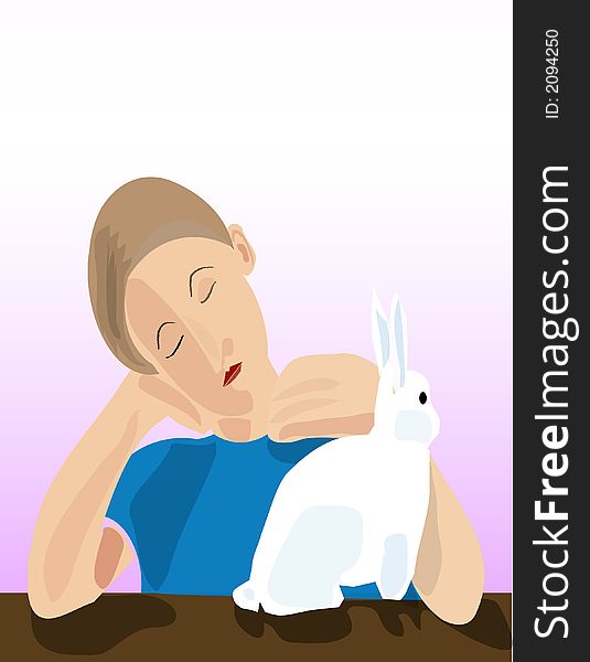 THIS IS AN ILLUSTRATION WITH CHILD AND HIS RABBIT. THIS IS AN ILLUSTRATION WITH CHILD AND HIS RABBIT