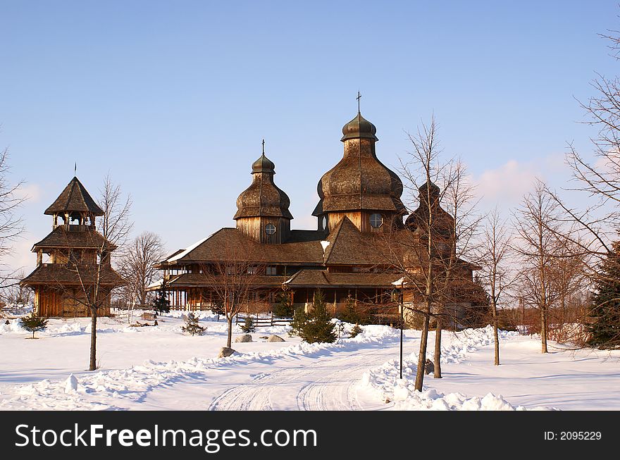 Photo of church building on winter time. Photo of church building on winter time