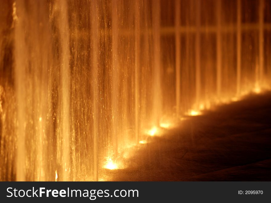 Water fountain and lights infront of a shopping centre