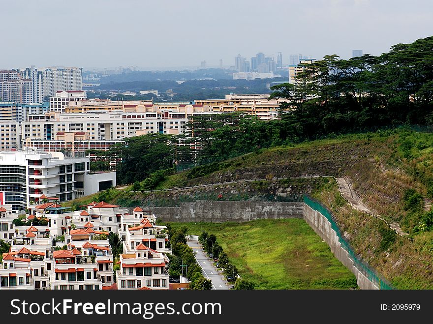 Houses build along the hill in the urban