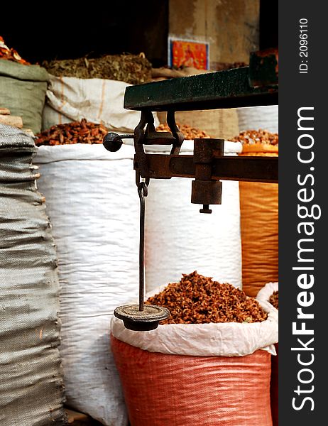 Weighting  machine in a  maket in Sichuan,west of China. Weighting  machine in a  maket in Sichuan,west of China