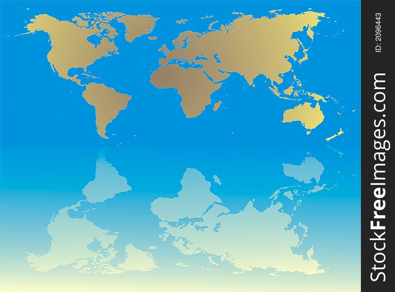 Detailed map of the world with reflection (vector) with eps file as additional download. Detailed map of the world with reflection (vector) with eps file as additional download