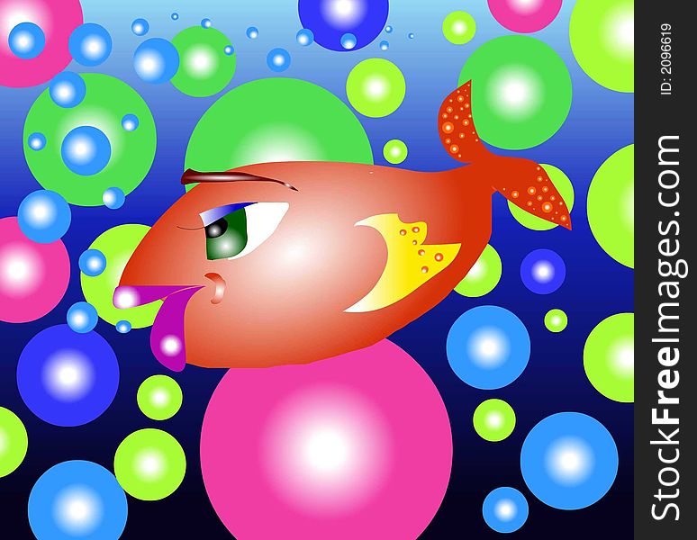 Fish that swims between the colorful bubbles. Fish that swims between the colorful bubbles