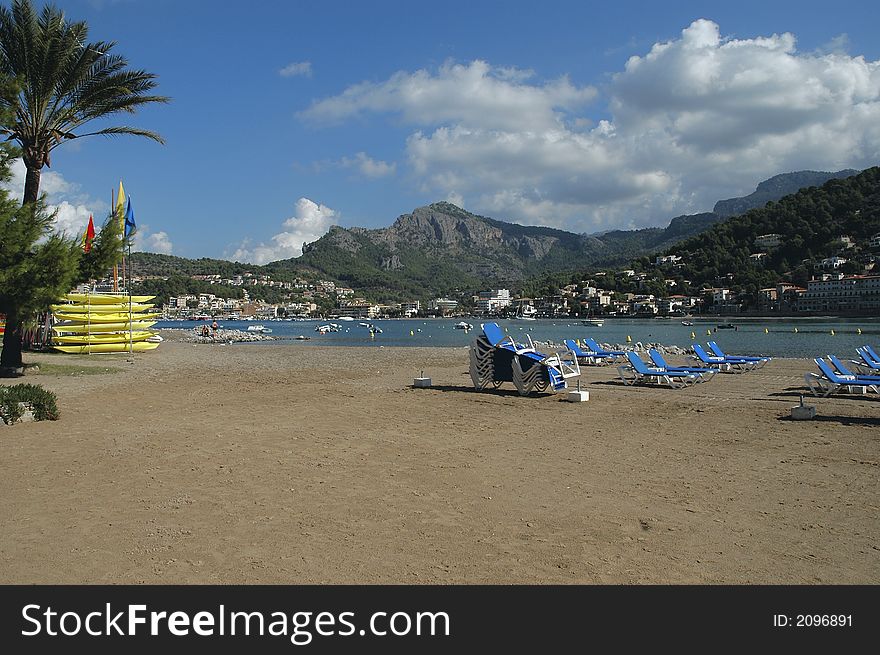 Majorca view on beach, bay and mountains. Majorca view on beach, bay and mountains