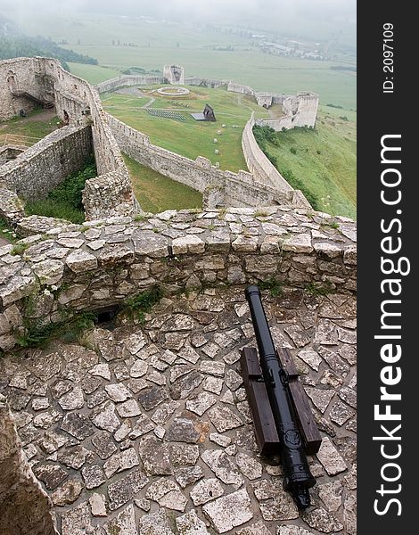 Fortification with cannon gun in medieval Spissky Hrad castle