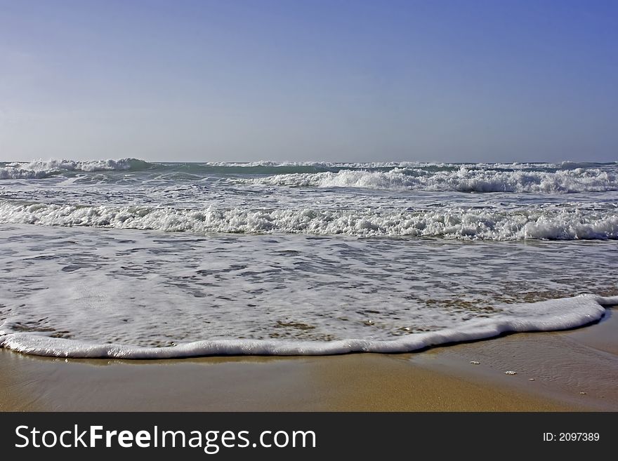 Atlantic ocean with blue sky in Portugal. Atlantic ocean with blue sky in Portugal