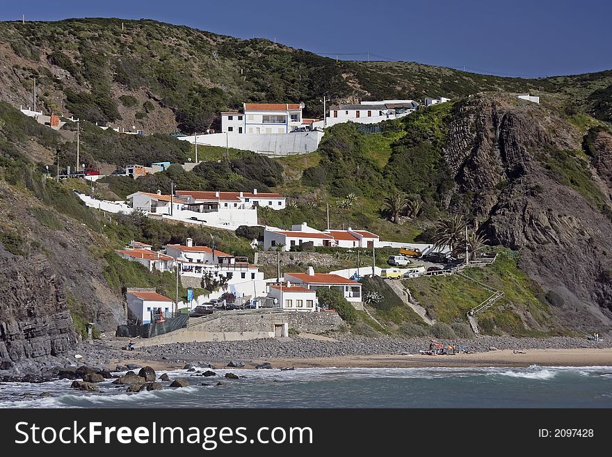 Arifana village at the rocks near the atlantic ocean in Portugal