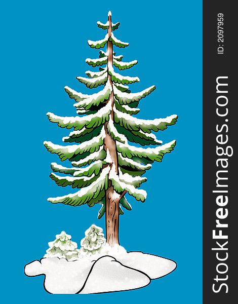 Tree 07 coniferous - snowcapped coniferous tree as cartoon illustration. Tree 07 coniferous - snowcapped coniferous tree as cartoon illustration