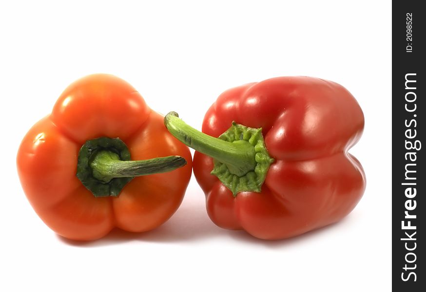 Two bulgarian pepper on white background