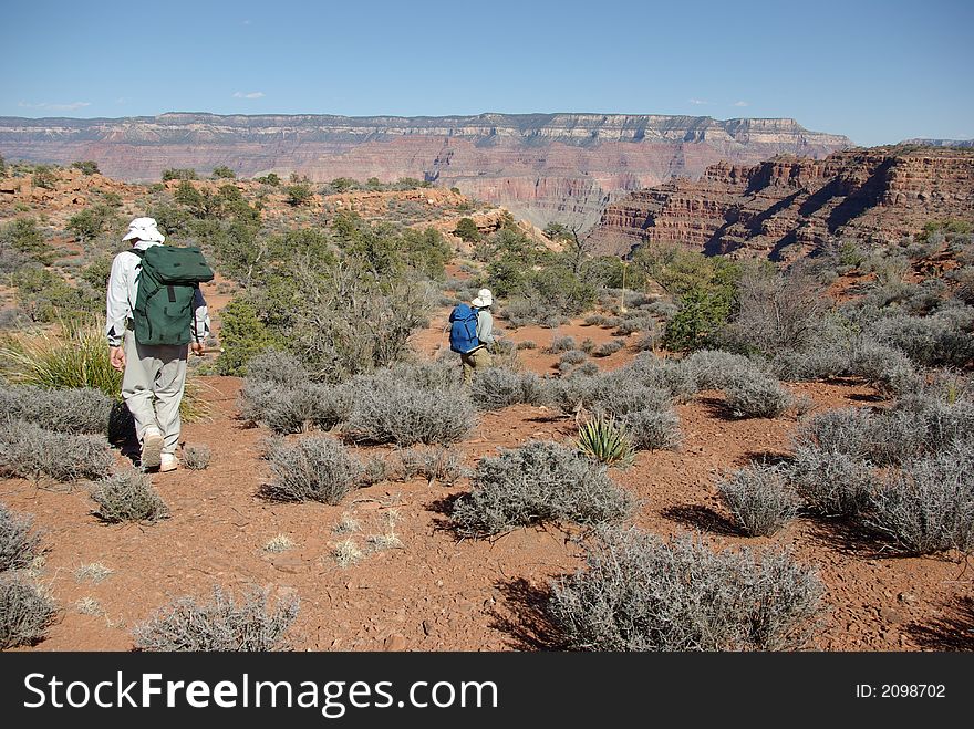 Backpackers on The Esplanade near South Bass Trail, Grand Canyon National Park, Arizona