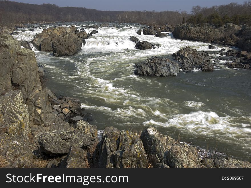 Rapids flows over the rocks at Great Falls Virginia. Rapids flows over the rocks at Great Falls Virginia