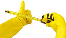 Gloved Hand Holding Measuring Tape Isolated Stock Photo Gloved Hand Holding Measuring Tape Isolated Stock Photo