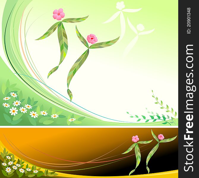 Abstract Dancing Flower And Leaves - Vector