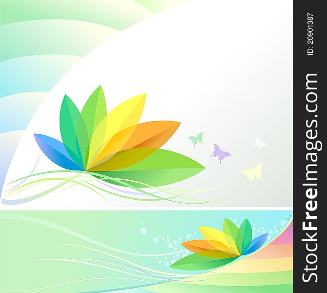 Abstract Rainbow Leaves And Butterflies - Vector