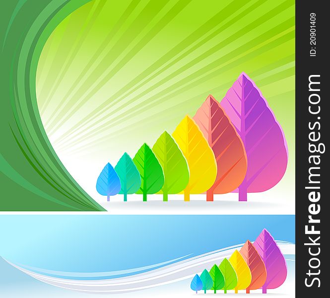 Abstract Rainbow Leaf Trees - Vector Background