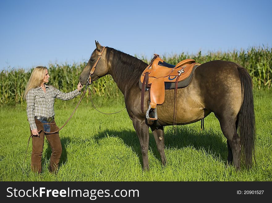 A woman with her horse. A woman with her horse