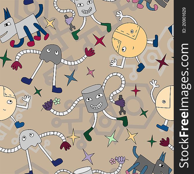 Seamless pattern with funny robots. Seamless pattern with funny robots