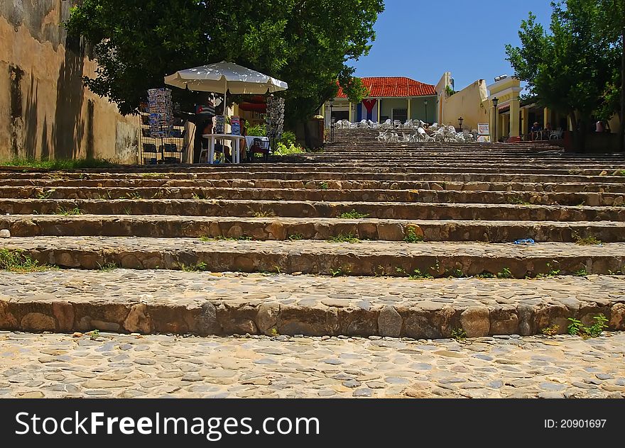 Stairways in Trinidad, Cuba a sunny day