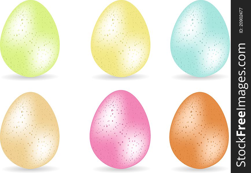 Set of speckled easter eggs in green, yellow, blue, natural, pink and orange